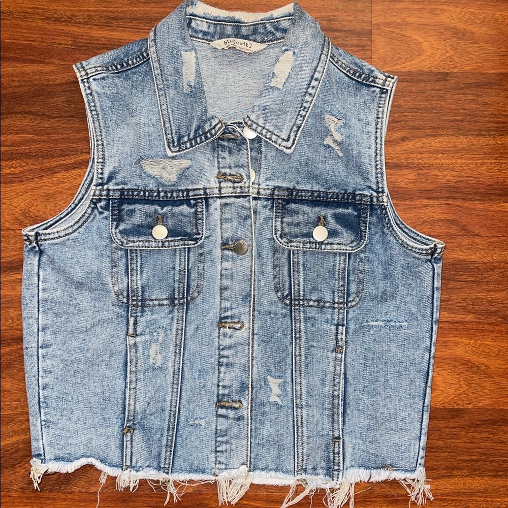 Forever 21 Distressed Blue Denim Vest